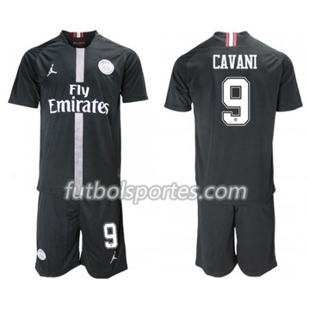 Camisetas Paris Saint Germain Cavani 9 Jordan Negro Niño Tercera Equipacion 2018/2019